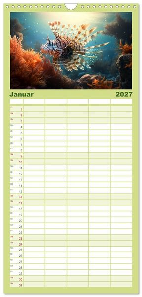 Produktbild: Familienplaner 2027 - Quer durch die Tierwelt der Erde mit 5 Spalten (Wandkalender, 21 x 45 cm) CALVENDO