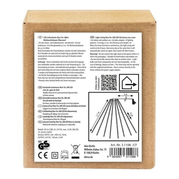 Produktbild: Idena Lichterkette NewTec Weihnachtsbaum-&Uuml;berwurf 280 LED warmwei&szlig; f&uuml;r Innen & Au&szlig;en