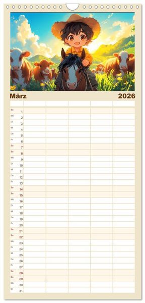 Produktbild: Familienplaner 2026 - Kleine Farmer. Niedliche Jungs mit ihren tierischen Freunden mit 5 Spalten (Wandkalender, 21 x 45 cm) CALVENDO