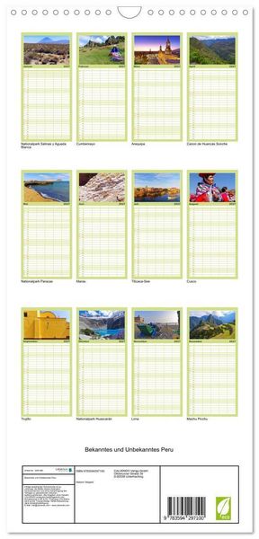 Produktbild: Familienplaner 2027 - Bekanntes und Unbekanntes Peru mit 5 Spalten (Wandkalender, 21 x 45 cm) CALVENDO