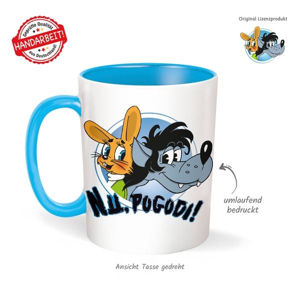 Produktbild: Tr&ouml;tsch Tasse Hase & Wolf Nu pogodi Nu pagadi Keramiktasse wei&szlig;/blau