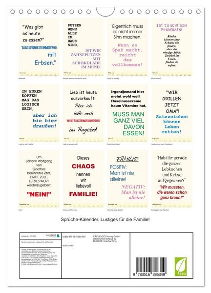 Produktbild: Spr&uuml;che-Kalender. Lustiges f&uuml;r die Familie! (Wandkalender 2026 DIN A4 hoch), CALVENDO Monatskalender