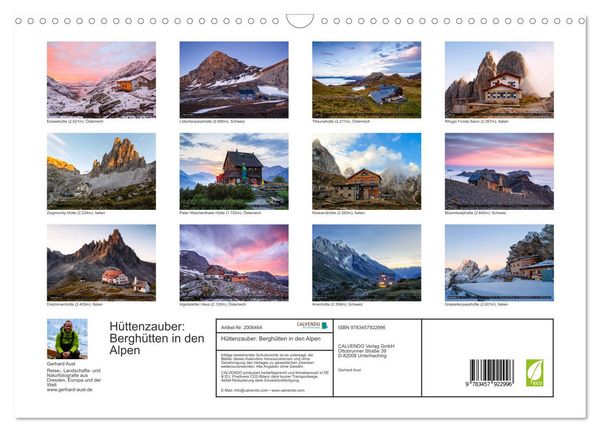 Produktbild: H&uuml;ttenzauber: Bergh&uuml;tten in den Alpen (Wandkalender 2026 DIN A3 quer), CALVENDO Monatskalender