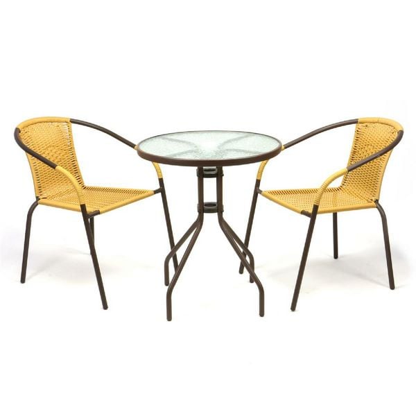 Produktbild: 3-tlg. Bistroset Balkon Stuhl Tisch Set Beige