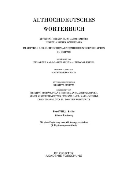 Produktbild: Band VIII,1: S&ndash;Sn. 10. Lieferung: satulgiziugi bis sisuua