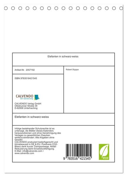 Produktbild: Elefanten in schwarz-weiss (Tischkalender 2026 DIN A5 hoch), CALVENDO Monatskalender