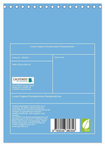 Produktbild: Lovely England Wundersch&ouml;ne Reiseeindr&uuml;cke (Tischkalender 2026 DIN A5 hoch), CALVENDO Monatskalender