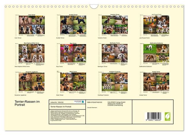 Produktbild: Terrier-Rassen im Portrait (Wandkalender 2026 DIN A3 quer), CALVENDO Monatskalender