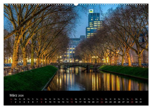 Produktbild: D&uuml;sseldorf - Ansichten am Abend (hochwertiger Premium Wandkalender 2026 DIN A2 quer), Kunstdruck in Hochglanz
