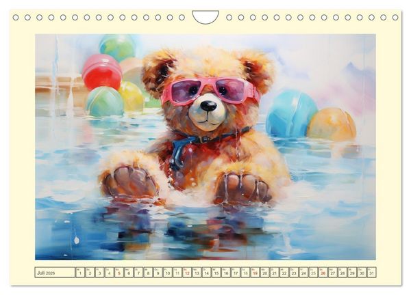 Produktbild: Teddyb&auml;r Romantik. Vertr&auml;umte Aquarelle von lieblichen B&auml;ren (Wandkalender 2026 DIN A4 quer), CALVENDO Monatskalender