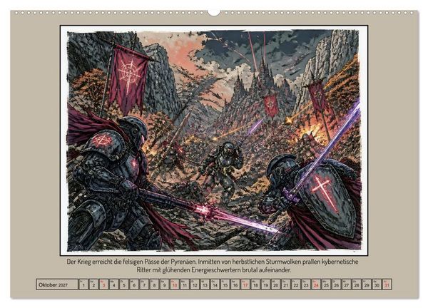 Produktbild: Ritter Roland in der Cyberwelt: Orlando furioso im Cyberpunk-Stil (Wandkalender 2027 DIN A2 quer), CALVENDO Monatskalender