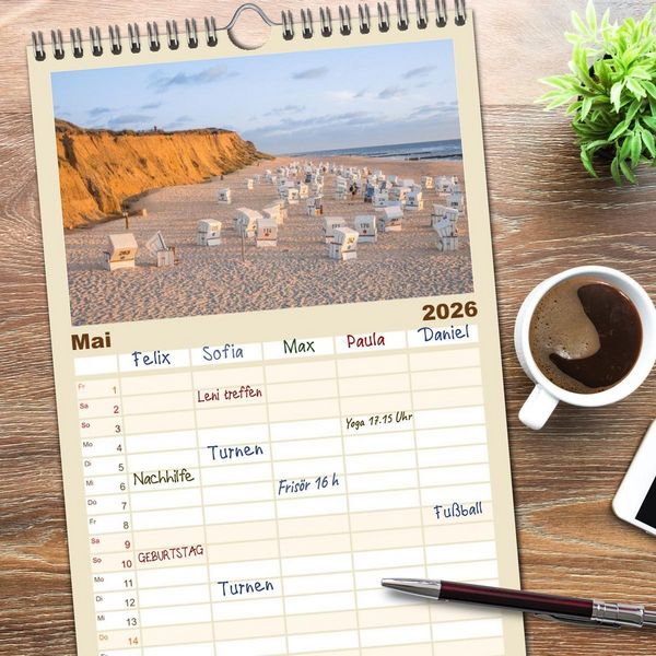 Produktbild: Familienplaner 2026 - Traumstr&auml;nde der Nordsee mit 5 Spalten (Wandkalender, 21 x 45 cm) CALVENDO