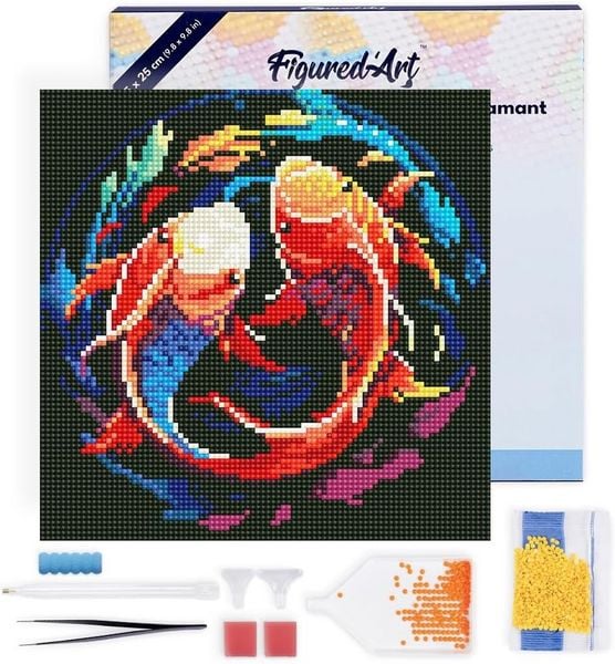Produktbild: FiguredArt DP-SFA153-Y - Mini Diamond Painting, Bunte Koi-Karpfen, Leinwand-Keilrahmen (25x25cm), DIY Bastelset