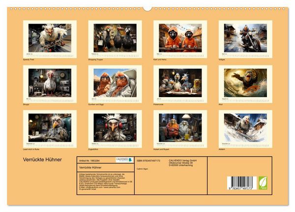 Produktbild: Verr&uuml;ckte H&uuml;hner (hochwertiger Premium Wandkalender 2026 DIN A2 quer), Kunstdruck in Hochglanz