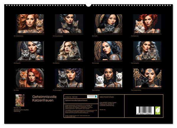 Produktbild: Geheimnisvolle Katzenfrauen (hochwertiger Premium Wandkalender 2026 DIN A2 quer), Kunstdruck in Hochglanz