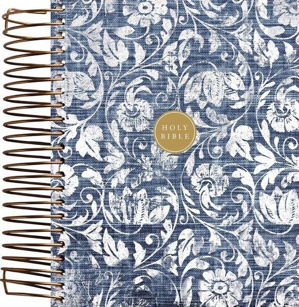 Produktbild: Niv, Journal the Word Bible, Spiral-Bound Edition, Double-Column, Hardcover Spiral, Blue Floral, Red Letter, Comfort Print