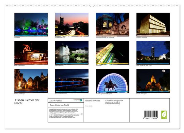 Produktbild: Essen Lichter der Nacht (hochwertiger Premium Wandkalender 2026 DIN A2 quer), Kunstdruck in Hochglanz