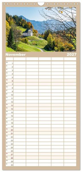 Produktbild: Familienplaner 2027 - Wanderparadies Bayerische Alpen mit 5 Spalten (Wandkalender, 21 x 45 cm) CALVENDO