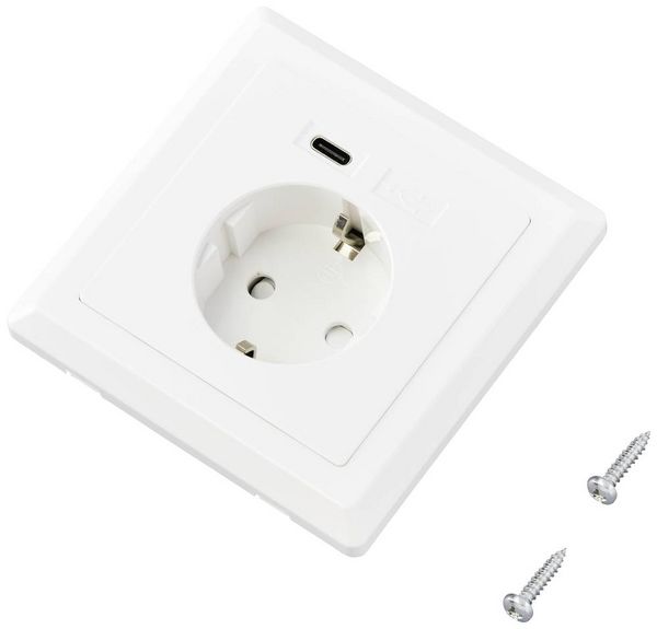 Produktbild: Sygonix SY-5238674 Unterputz-Steckdose Power Delivery, erh&ouml;hter Ber&uuml;hrungsschutz, mit USB-C&reg; Wei&szlig;