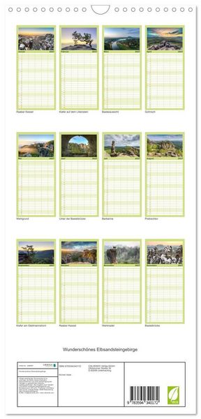 Produktbild: Familienplaner 2027 - Wundersch&ouml;nes Elbsandsteingebirge mit 5 Spalten (Wandkalender, 21 x 45 cm) CALVENDO