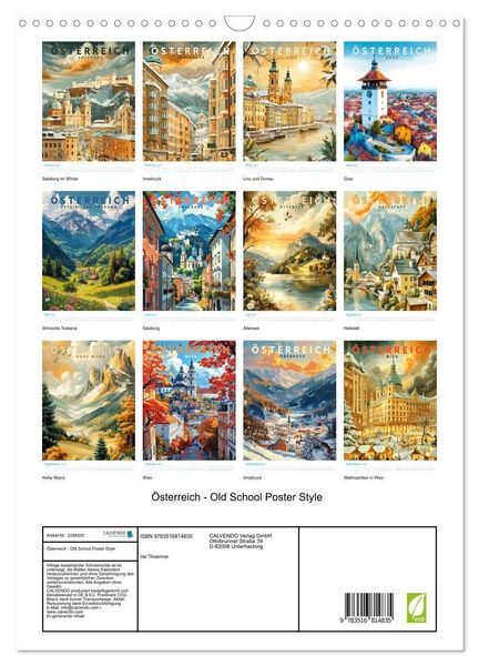 Produktbild: &Ouml;sterreich - Old School Poster Style (Wandkalender 2027 DIN A3 hoch), CALVENDO Monatskalender