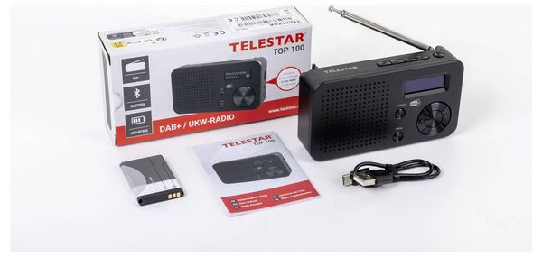 Produktbild: Telestar TELESTAR TOP 100 Schwarz Akku-Radio DAB+, UKW Bluetooth&reg;, USB Akku-Ladefunktion, wiederaufladbar, Weckfunktion Schwarz