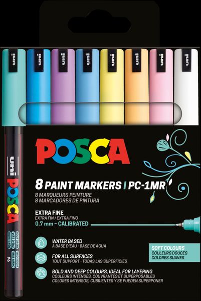 Produktbild: uni POSCA Marker PC-1MR 0,7mm Soft Col 8 St&uuml;ck