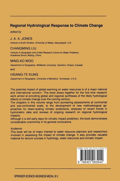 Produktbild: Regional Hydrological Response to Climate Change