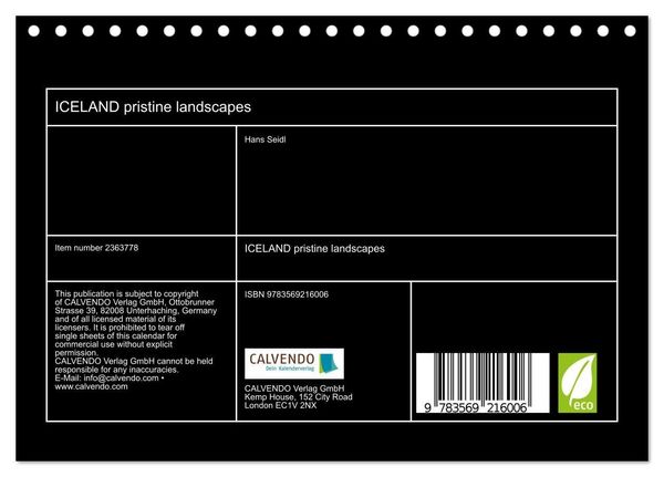 Produktbild: ICELAND pristine landscapes (Desk Calendar 2027 DIN A5 landscape), CALVENDO 12 Month DeskCalendar