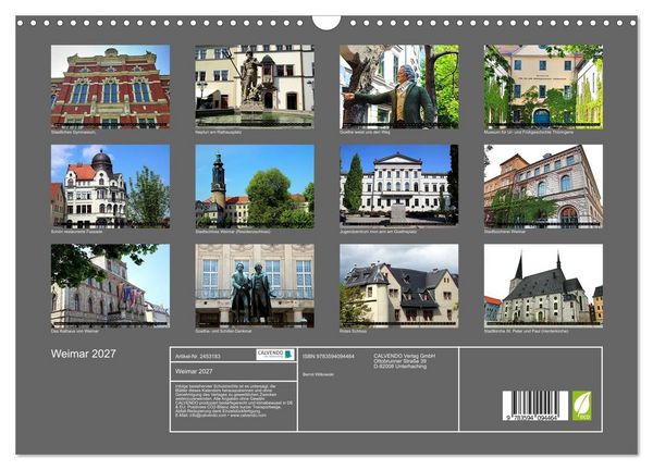 Produktbild: Weimar 2027 (Wandkalender 2027 DIN A3 quer), CALVENDO Monatskalender