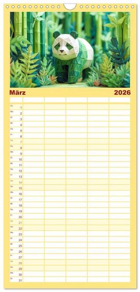 Produktbild: Familienplaner 2026 - Origami Zoo - Bunter Tierkalender f&uuml;r Kinder und Familien mit 5 Spalten (Wandkalender, 21 x 45 cm) CALVENDO