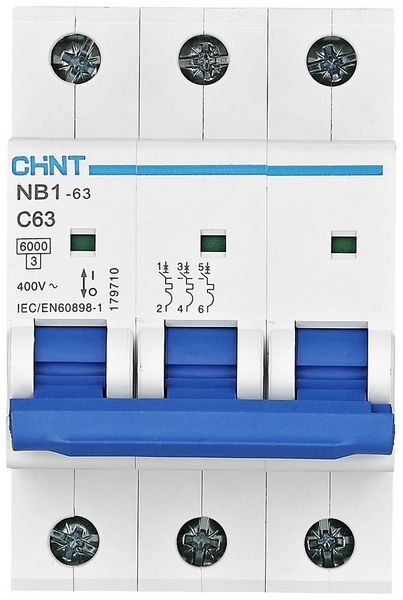 Produktbild: Chint 179710 NB1-63 3P C63 6kA DB Leitungsschutzschalter 3polig 63A 240 V, 415V