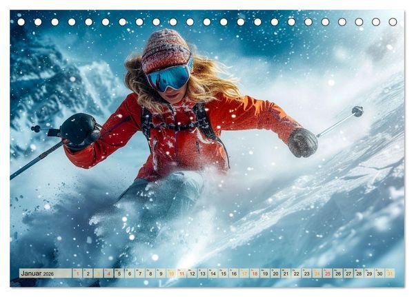 Produktbild: Skifahren - tolle Momente (Tischkalender 2026 DIN A5 quer), CALVENDO Monatskalender