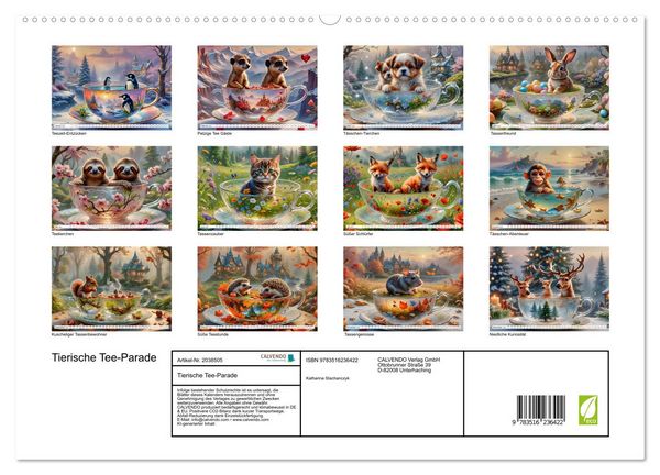 Produktbild: Tierische Tee-Parade (hochwertiger Premium Wandkalender 2026 DIN A2 quer), Kunstdruck in Hochglanz