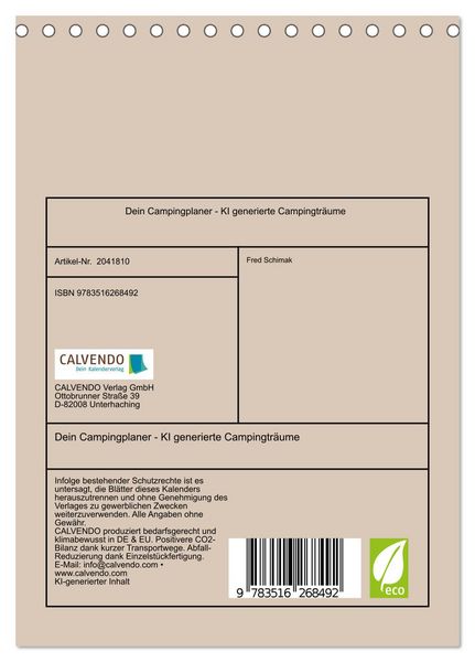 Produktbild: Dein Campingplaner - KI generierte Campingtr&auml;ume (Tischkalender 2026 DIN A5 hoch), CALVENDO Monatskalender