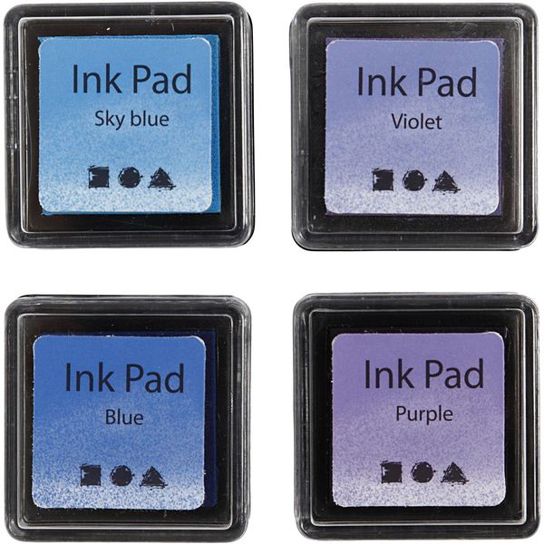 Produktbild: Creativ Company Stempelkissen, H 2 cm, Gr&ouml;&szlig;e 3,5x3,5 cm, Blau, Himmelblau, Flieder, Violett, 4 Stk