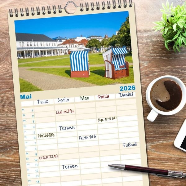 Produktbild: Familienplaner 2026 - Norderney Sehnsuchtskalender mit 5 Spalten (Wandkalender, 21 x 45 cm) CALVENDO