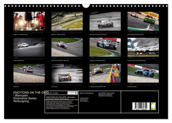 Produktbild: EMOTIONS ON THE GRID - Blancpain Endurance Series N&uuml;rburgring (Wandkalender 2026 DIN A3 quer), CALVENDO Monatskalender