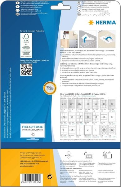 Produktbild: Herma Etiketten A4 20mm rechteckig 88,9x46,6, 25 Blatt, 300 St&uuml;ck