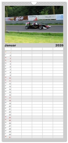 Produktbild: Familienplaner 2026 - Formelrennwagen am Berg mit 5 Spalten (Wandkalender, 21 x 45 cm) CALVENDO