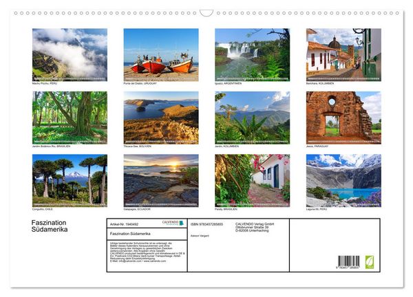 Produktbild: Faszination S&uuml;damerika (Wandkalender 2026 DIN A2 quer), CALVENDO Monatskalender