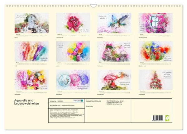 Produktbild: Aquarelle und Lebensweisheiten (Wandkalender 2026 DIN A2 quer), CALVENDO Monatskalender
