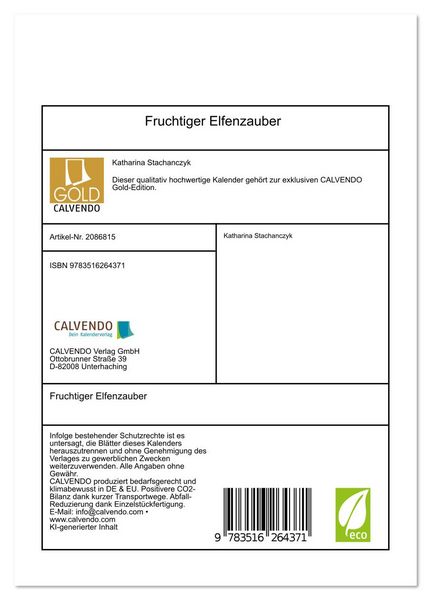 Produktbild: Fruchtiger Elfenzauber (Tischkalender 2026 DIN A5 hoch), CALVENDO Monatskalender