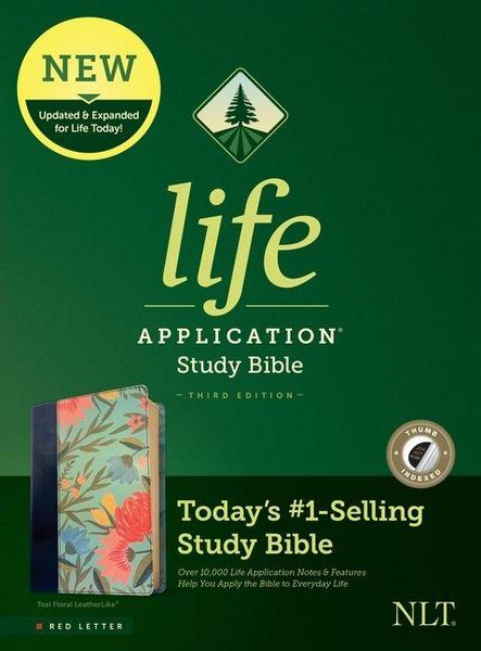 Produktbild: NLT Life Application Study Bible, Third Edition (Leatherlike, Teal Floral, Indexed, Red Letter)