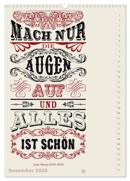 Produktbild: Die sch&ouml;nsten Lebensweisheiten Typo - Kalender (Wandkalender 2026 DIN A3 hoch), CALVENDO Monatskalender