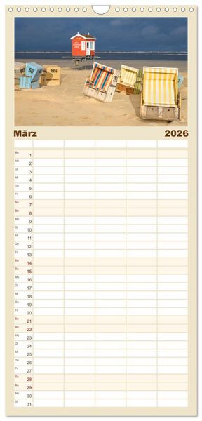 Produktbild: Familienplaner 2026 - Traumstr&auml;nde der Nordsee mit 5 Spalten (Wandkalender, 21 x 45 cm) CALVENDO