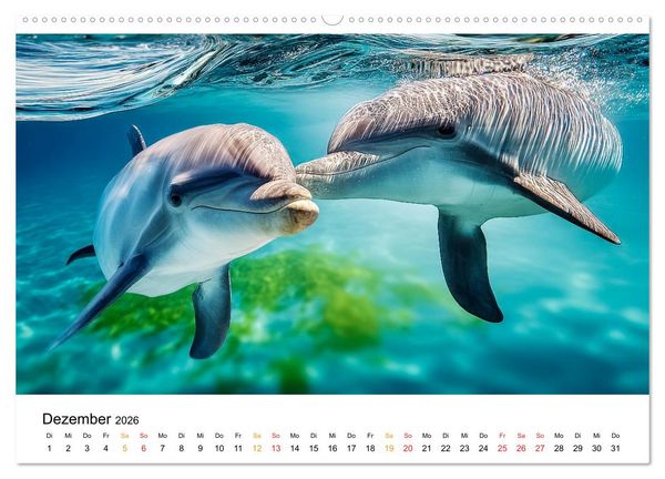 Produktbild: Delfine - Wellen K&uuml;nstler (hochwertiger Premium Wandkalender 2026 DIN A2 quer), Kunstdruck in Hochglanz