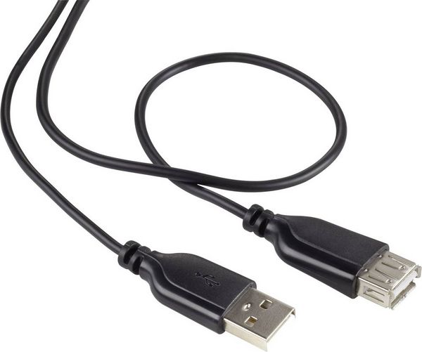 Produktbild: Renkforce USB-Kabel USB 2.0 USB-A Stecker, USB-A Buchse 1.00 m Schwarz SuperSoft-Ummantelung RF-4080795