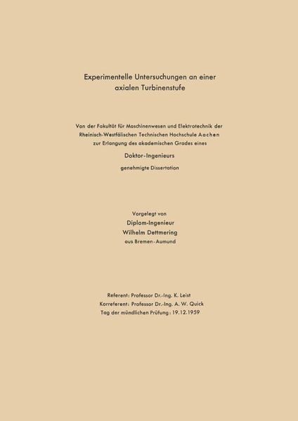 Produktbild: Experimentelle Untersuchungen an einer axialen Turbinenstufe