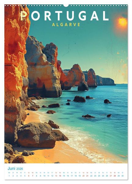 Produktbild: Portugal - Old School Poster Style (hochwertiger Premium Wandkalender 2026 DIN A2 hoch), Kunstdruck in Hochglanz